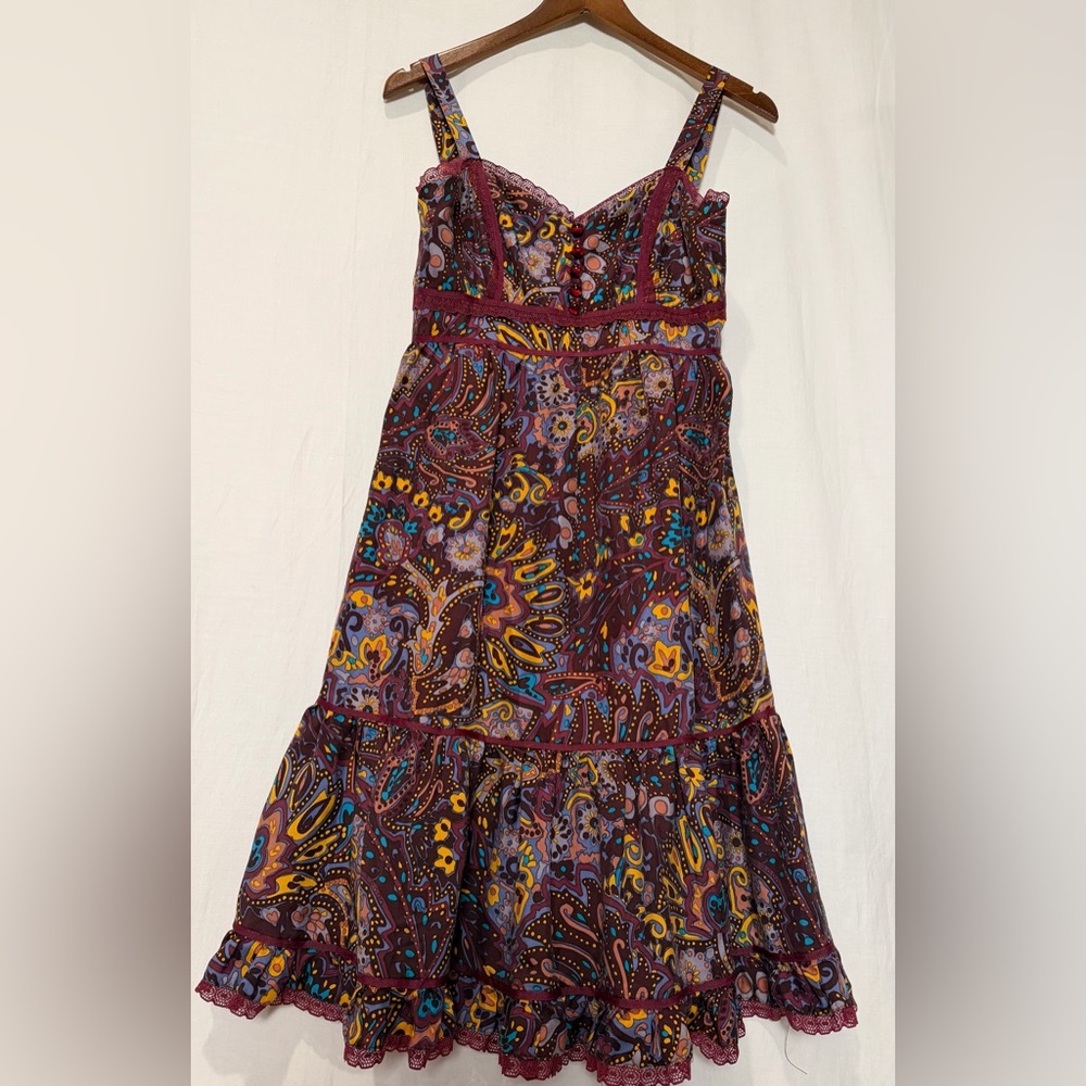 Betsey Johnson Purple Paisley Midi Dress with Yellow & Teal Accents